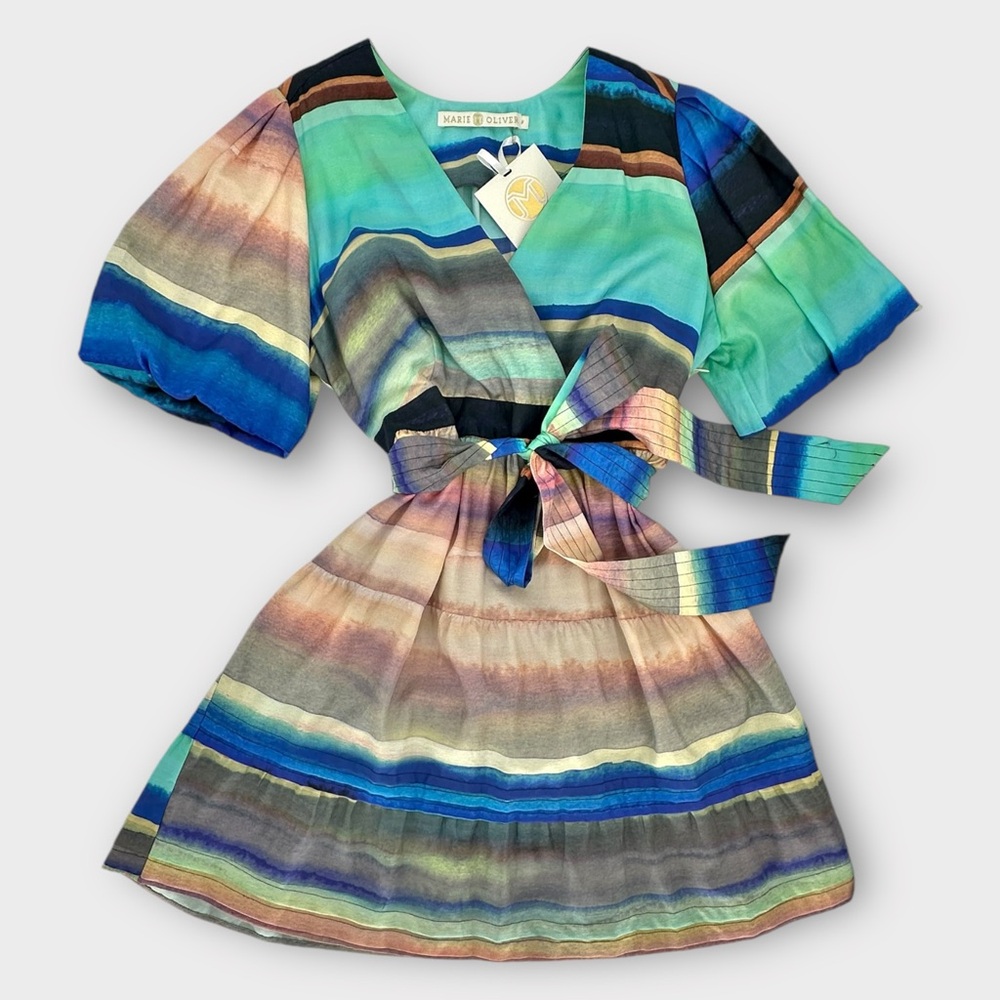 MARIE OLIVER Dress NWT SIZE 8 Callie Silk Blend Belted Mini in‎ Santa Fe Stripe - Picture 5 of 13